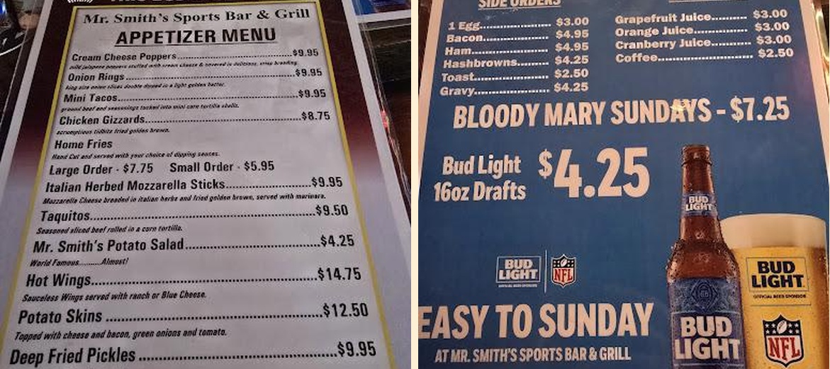 Mr Smith's Sports Bar & Grill Menu